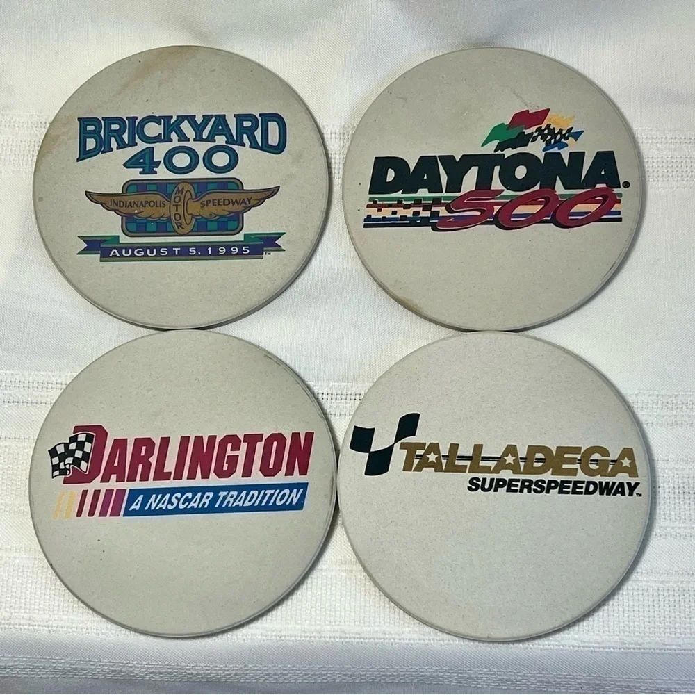 Coasters NASCAR‎ Brickyard 400 August 1995 Stoneware Set of 4 Oak Rack EUC